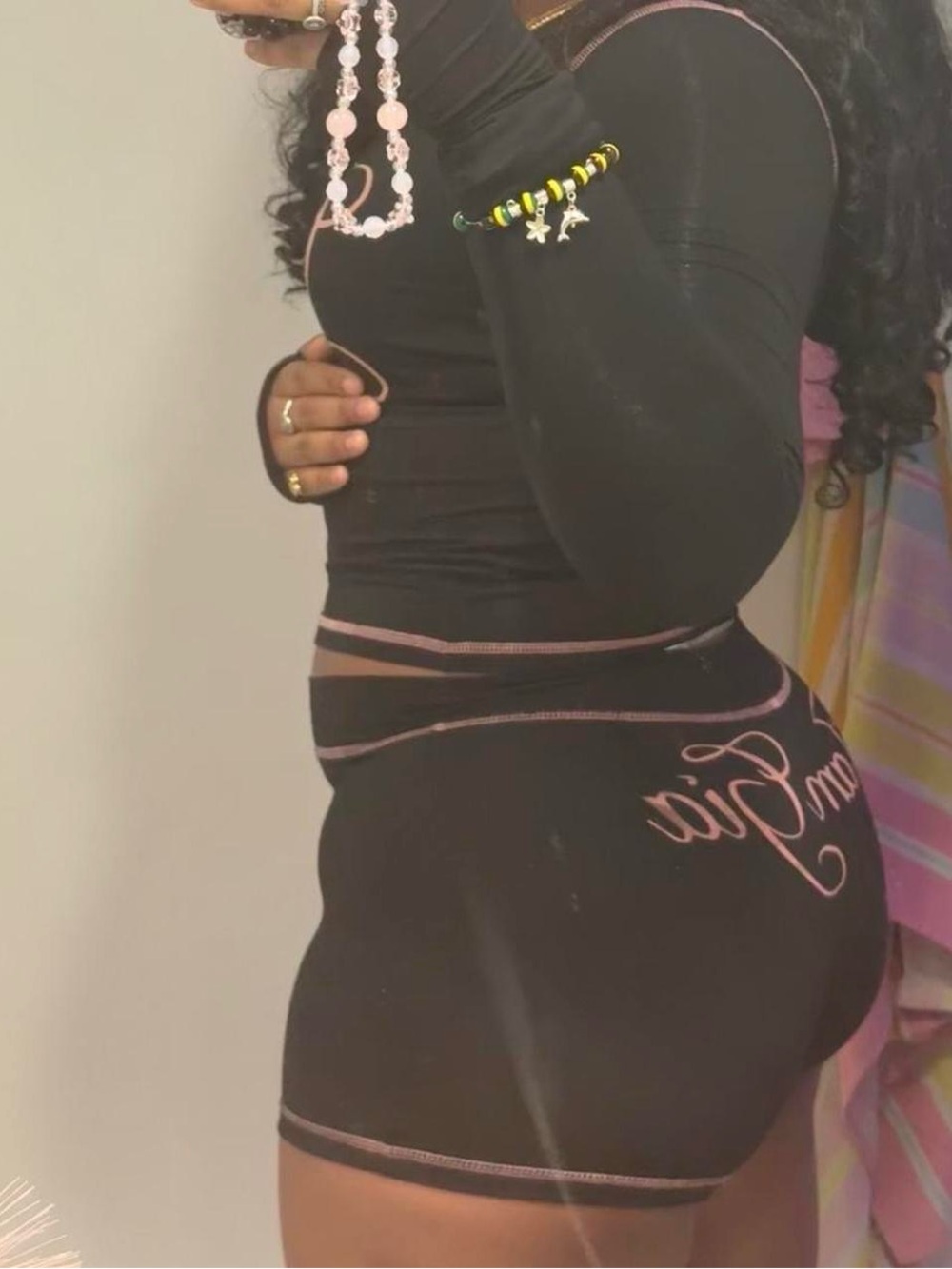 High-Waist Black Capri Shorts with Pink Trim